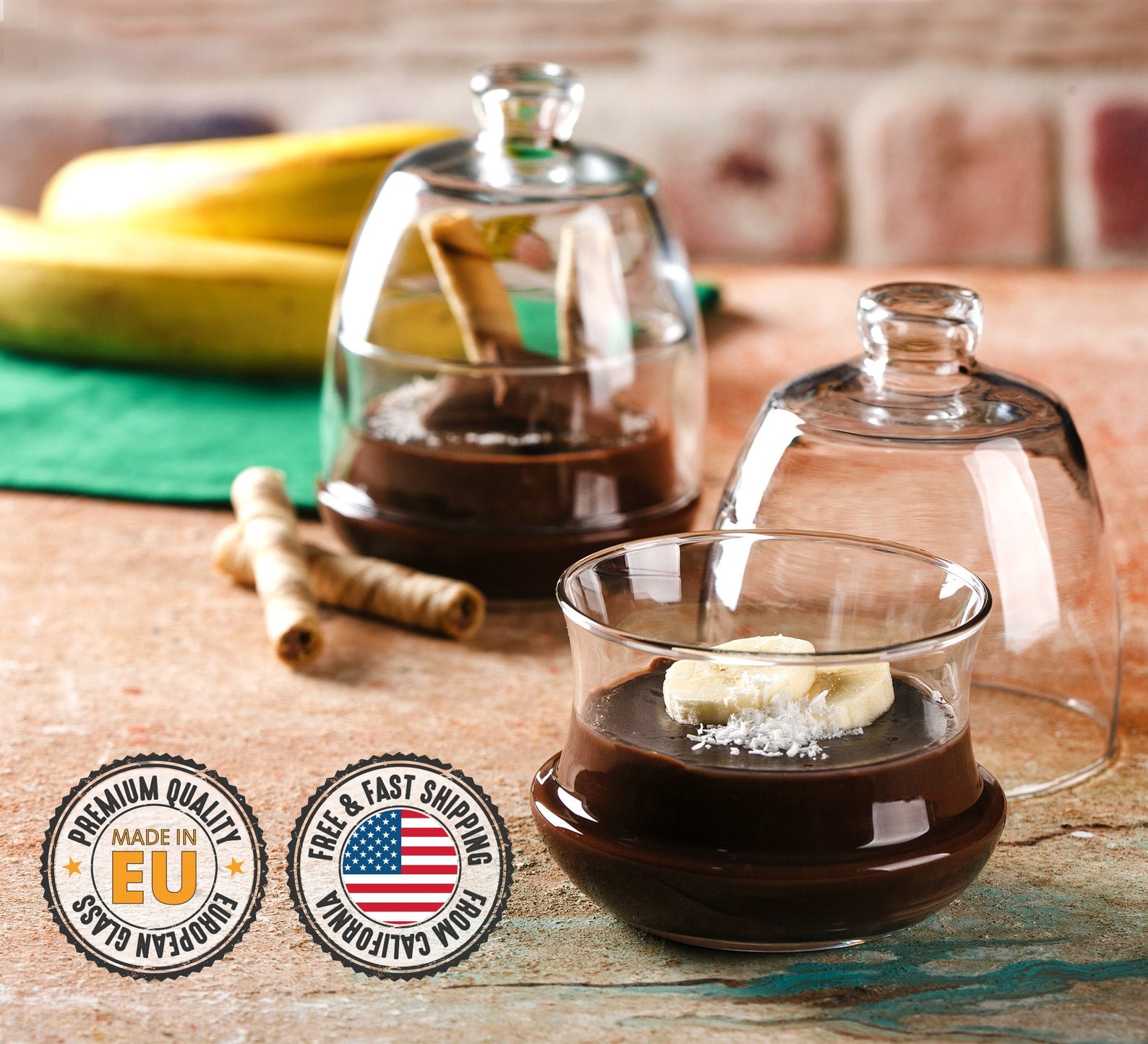 Set of 2 Glass Dessert Cup with Lid 8.5 oz Etsy