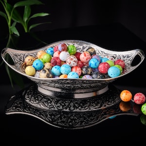 Handmade Decorative Candy Bowl, Ellipse Turkish Delight Container, Antique Ottoman Design Oval Serving Dish, Ideal Gift