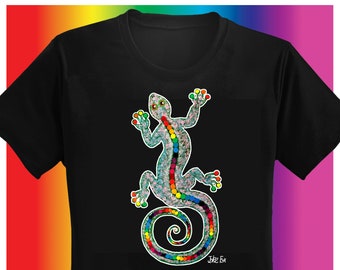 Rainbow Lizard T-Shirt Reptile Goanna Australian Colourful Shirt Gift for Friend Husband Wife Kids BFF Unique By Jake The Foxy Artist