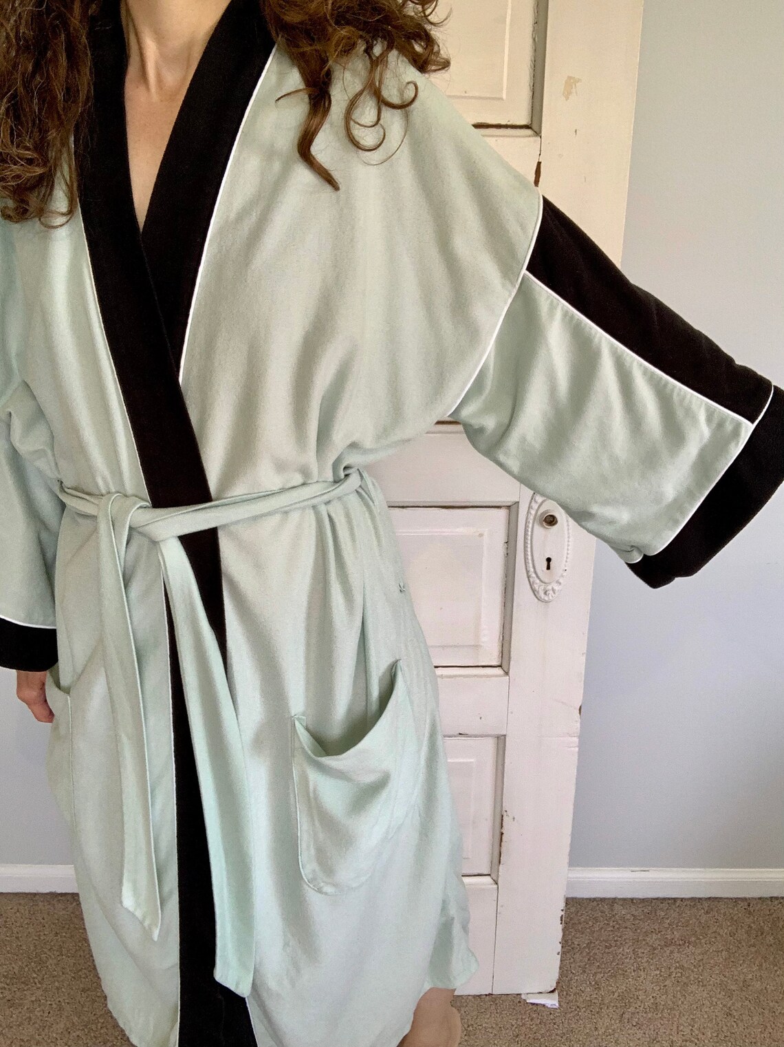 1980s Pierre Cardin Mint and Black Mens Robe/ Vintage Unisex Etsy