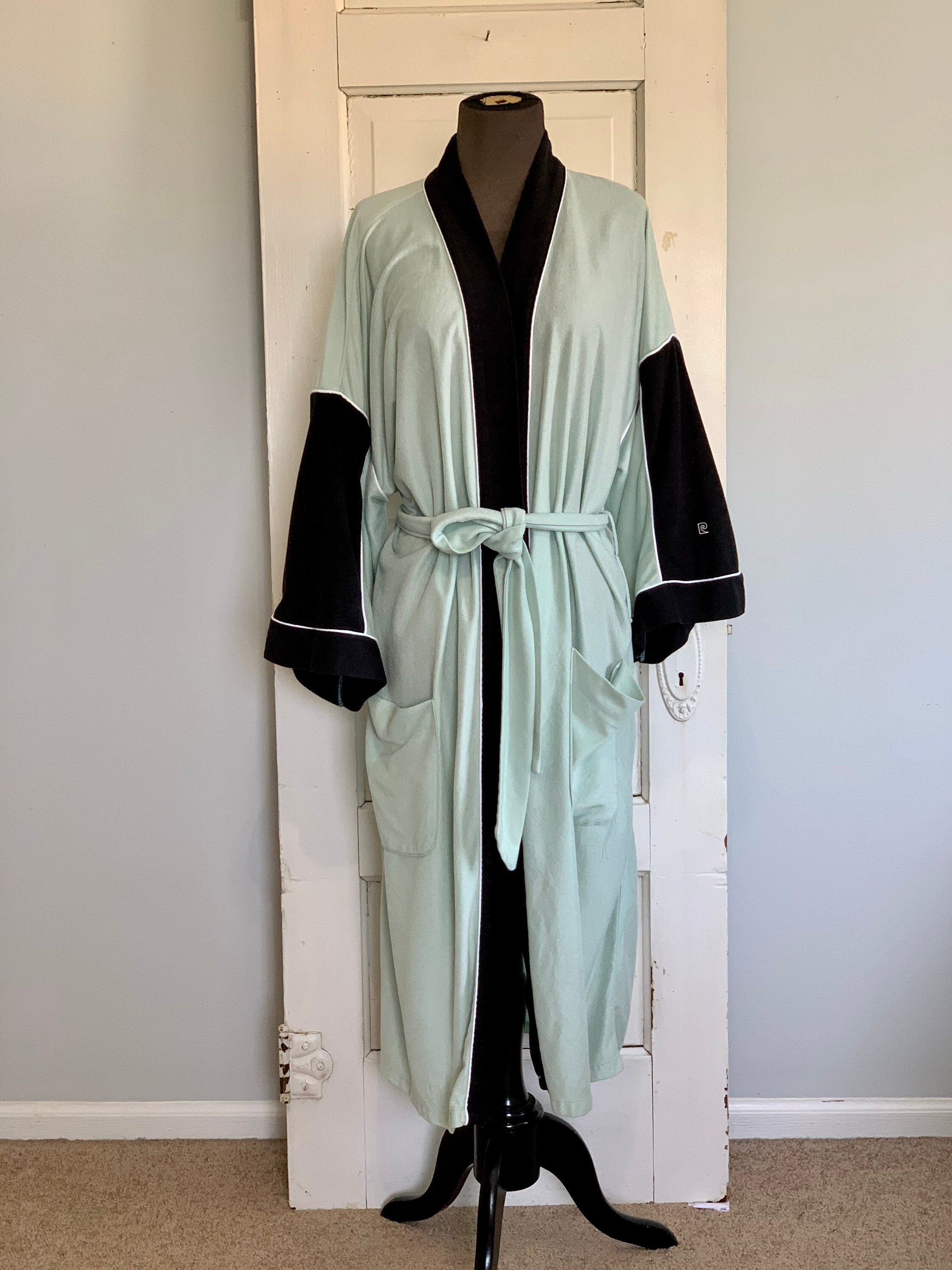 1980s Pierre Cardin Mint and Black Mens Robe/ Vintage Unisex Etsy