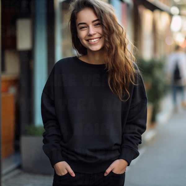 Black Sweatshirt Mockup| Sweatshirt Mockups PNG | PNG Black Sweater Mockup |Black sweater Mockup girl oversized sweater | PNG mockup