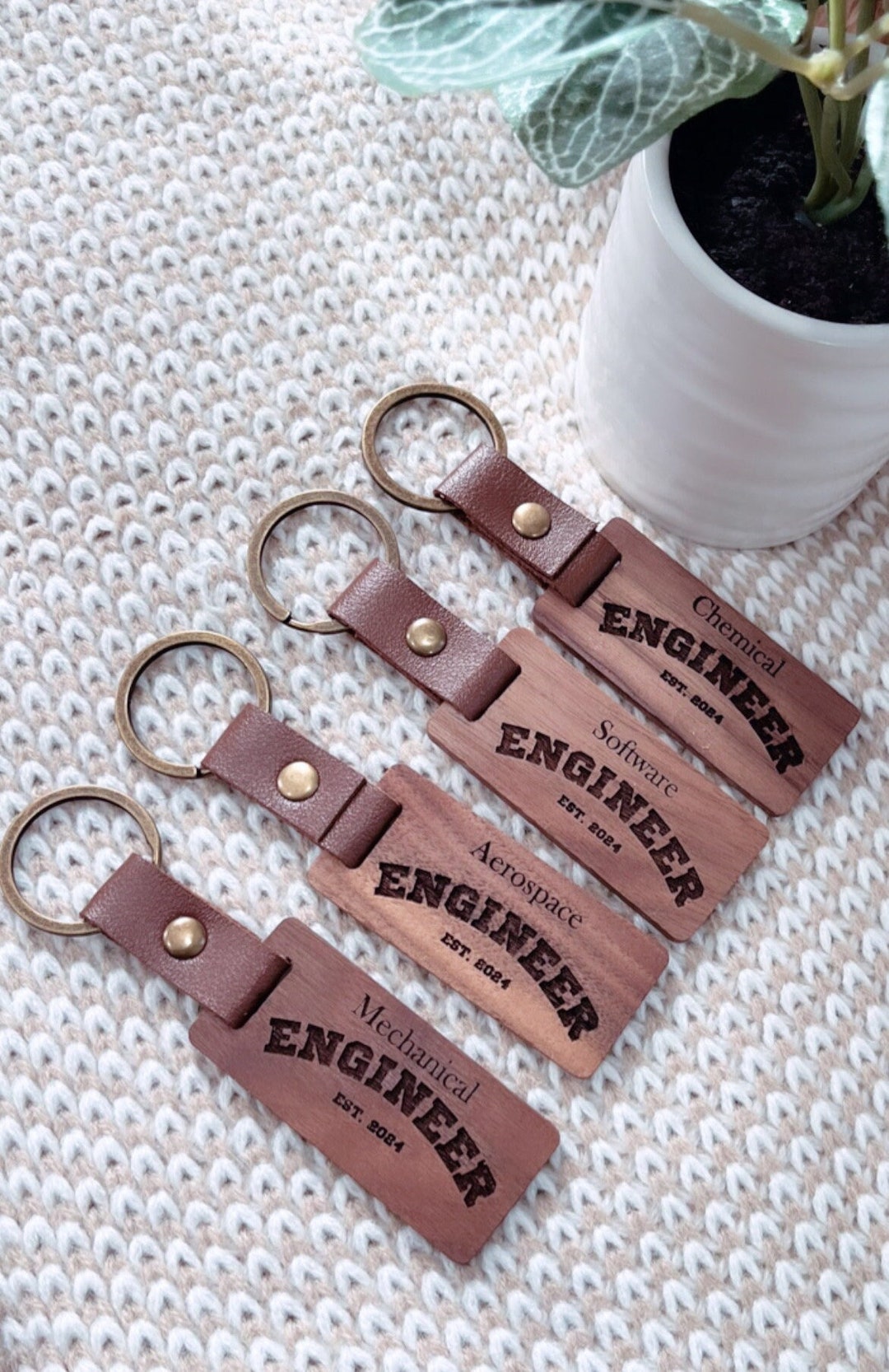Personalized Walnut Wood Engineer Keychain, Graduation Gift - Etsy