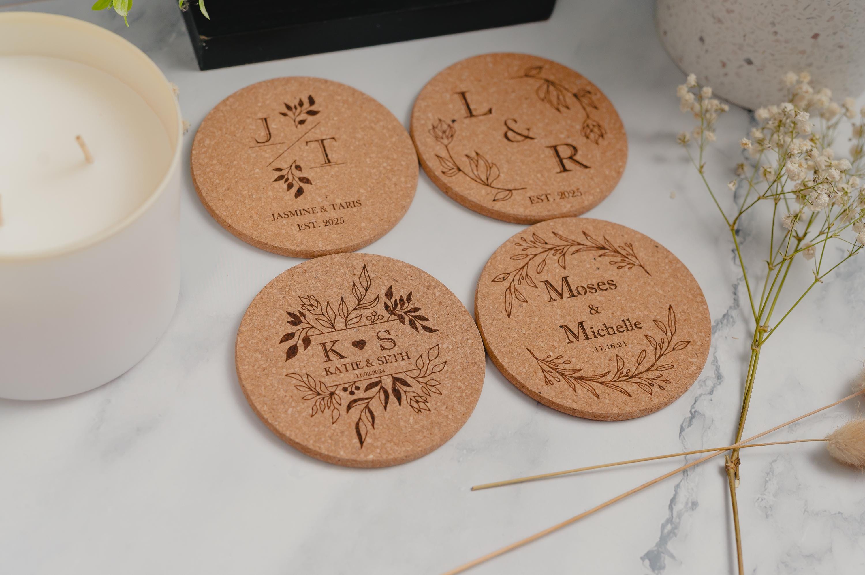 Personalized Cork Coasters: Custom Engraved Wedding