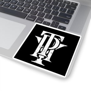 May include: Square sticker with a black background and a distressed white graphic. The graphic features the letters "TPH" in a stylized, overlapping design. The sticker is placed on a silver laptop.