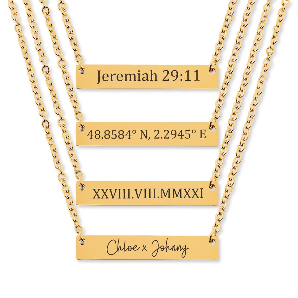 engraved horizontal bar necklace | custom engraved name necklace | custom text necklace |gift for her| anniversary gift | valentines day