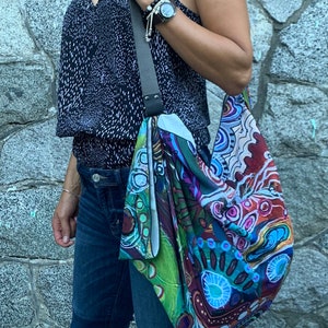 Sac de poche abstrait en origami de jardin, sac de pique-nique tout-en-un coloré Hippie Boho, couverture de pique-nique, châle, sac Hobo unique, jardin Nudibranch