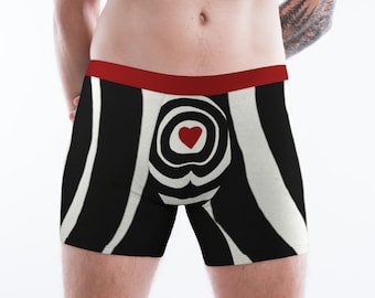 Heart Print Bullseye Valentines Boxers For Him - Valentines Day Love Undies - Boyfriend, Husband Romantic Fun Gift