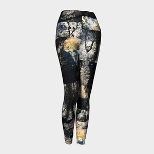 Ankle Length Leggings - Black Tree Pattern - Black, Gold & Grey - Water Reflection Design - Everyday Leggings