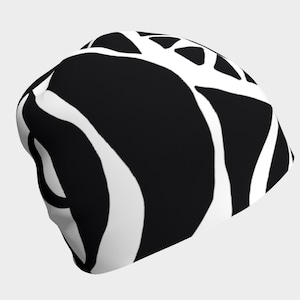 African Inspired Art Printed Beanie, Black & White Bold Printed Slouch Cap, Tribal Art Design Printed Hat, Modern Artistic Slouch Toque