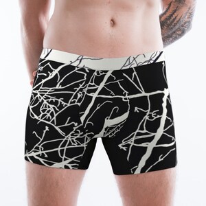 Serenity Boxers, Black & White Tree Patterned Mens Briefs, Bold Art Printed Urban Boxer Shorts, Comfortable Fun Designer Underwear