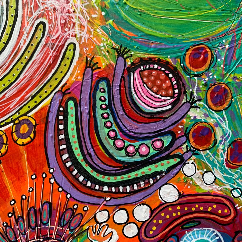 Original 12x12 BohoDoodle Style Acrylic Painting Bright Etsy