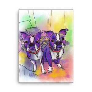 Boston Terrier Art Print on Stretched Canvas, Museum Archival Quality, Original Boston Terrier Art, Funky Dog Painting, Colorful Dog Art