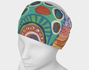 Wide Headband, 9.75”x11.5” Stylish Face Mask, Tribal-Inspired Face Cover, Original Art Printed Face Shield, Yoga Hairband, Bandeau Tube Top