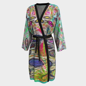 Masquerade Party Colorful Peignoir - Beautiful Summer Flowing Abstract Sea Inspired Robe - Luxurious Wearable Art Robe - Classic Long Kimono