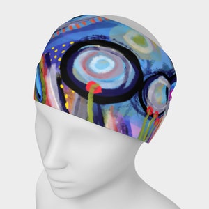 Original Art Printed Wide Headband - Bold Colorful Floral Design - Funky Modern Art Face Cover - Vibrant Art Mask - Bright Day
