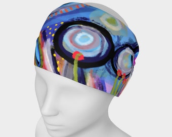 Original Art Printed Wide Headband - Bold Colorful Floral Design - Funky Modern Art Face Cover - Vibrant Art Mask - Bright Day