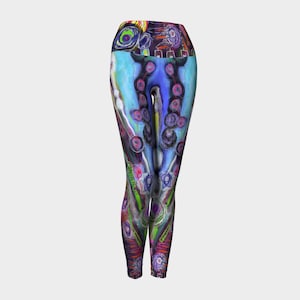 Boho Bright & Colourful High Cut Abstract Art Yoga Leggings - Wearable Funky Art Tights - 3 Panel Compression Fit Leggings