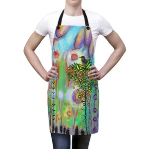 Künstlerschürze - Bunte Kochschürze - Küchenschürze , Grillschürze - Original Gedruckte Vogel Gartenkunst