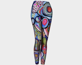 Bright Day Ankle Length Leggings - Colorful Bold Abstract Design - Boho Floral Pattern - Original Art Printed  - Everyday Leggings