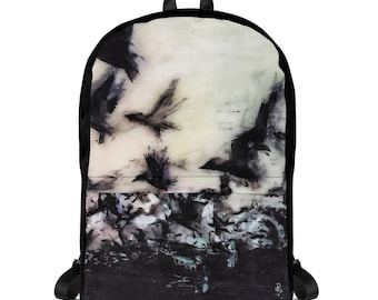 Murder of Crows Backpack - Stylish Original Art Printed Black and White Book Bag - Unique Crow Design Bag - Goth Backpack