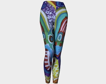 Uzuri Ankle Length Leggings - African Inspired Original Art Printed - Colorful Stylish Abstract Patterned Leggings