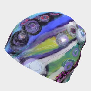 Colourful Abstract Art Beanie - Vibrant Funky Slouch Hat - Cozy Designer Toque  - Bright Happy Art Beanie in 6 Sizes - Adults, Kids, Babies