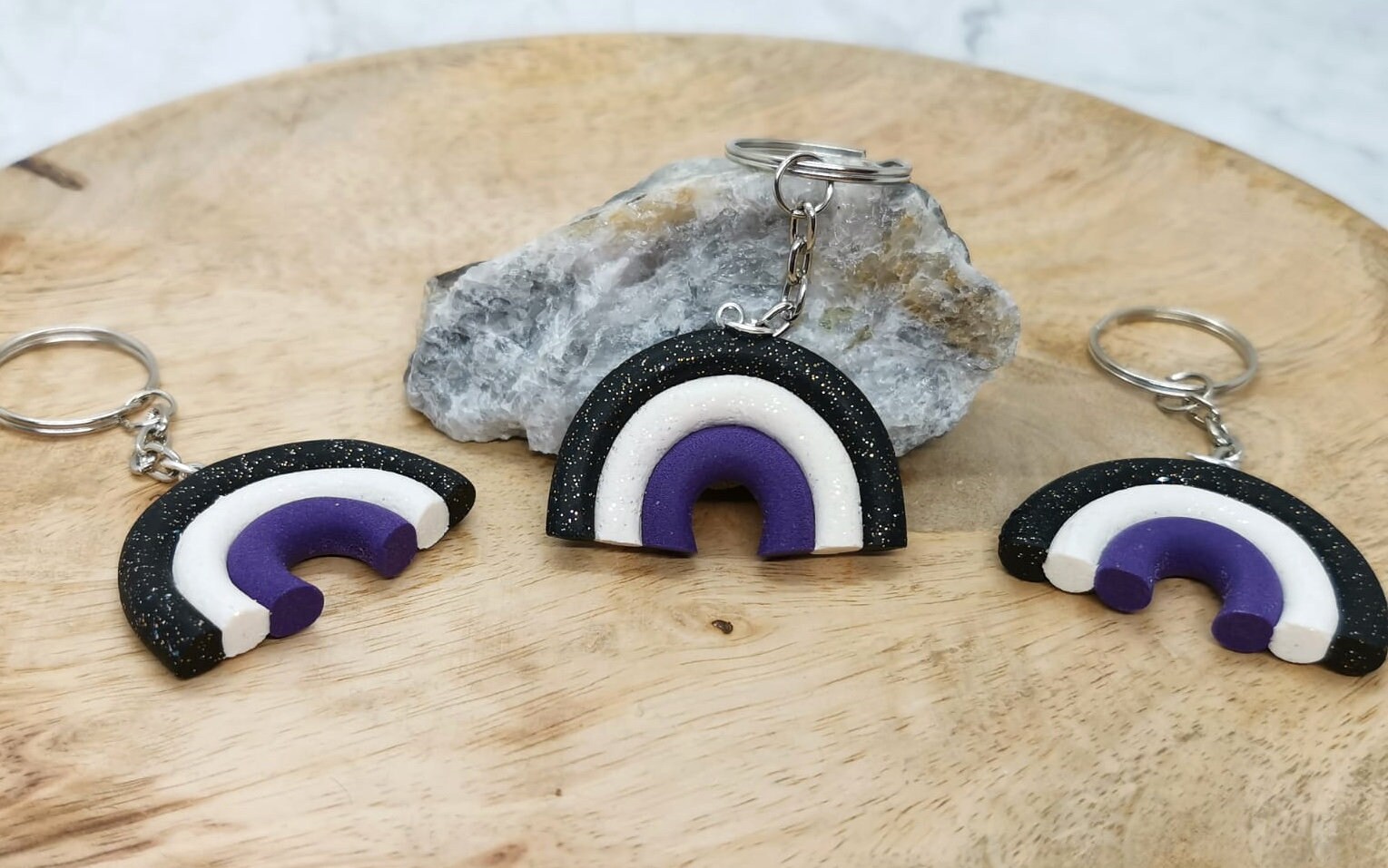 Rainbow keychain polymer clay handmade keychain silver black Etsy