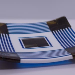 Stripes and Squares Turquoise and White Fused Glass Plate