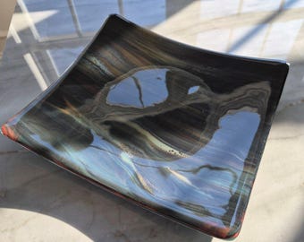 Fused Glass Petrified Wood-look Plate