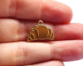 Croissant Charm - Enamel, Gold Plated, Pendant, Bracelet, Earrings, Keyring, Jewellery Making.
