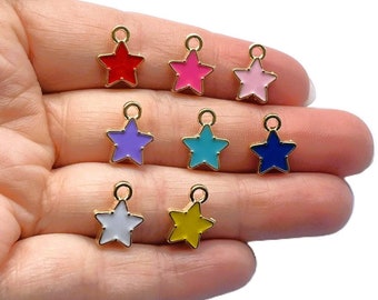 Star Charm - Enamel, Gold Plated, Bracelet, Pendant, Keyring, Earrings, Jewellery Making.