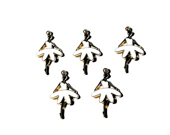 Ballerina Charm - Enamel, Gold Plated, White, Bracelet, Pendant, Keyring, Jewellery making.