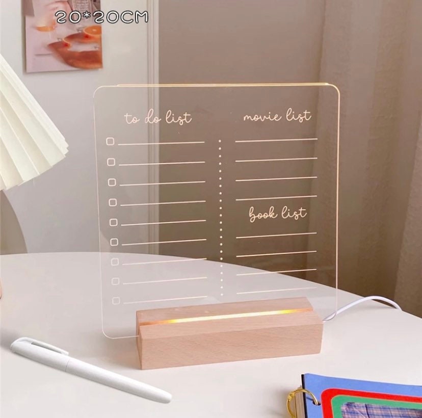 T30 New Acrylic Dry Erase Board with Light up Dry Erase Board for Desk as a  Clear LED Letter Message Board Note Board