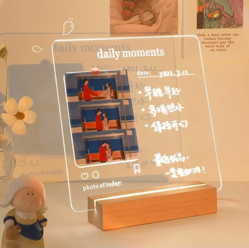 Acrylic Dry Erase Message Board LED Memo Night Light W/ Marker, Warm Light LED Light up Clear