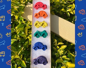 Car Crayons, paquete de 6 crayones para niños, crayones en forma de coche, crayones personalizados, regalo de cumpleaños para niños, regalo personalizado para los niños