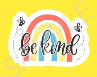 Be Kind rainbow water bottle, laptop sticker decal