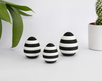 Set of 3 Mini Easter Eggs 3D Print with black and white stripes - Easter decor / Gift Idea / Table Decor / Guest Gift Easter Brunch Party
