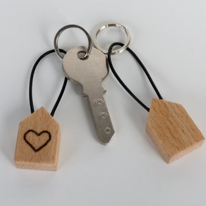 Customizable handmade mini wooden house-shaped keychain image 2