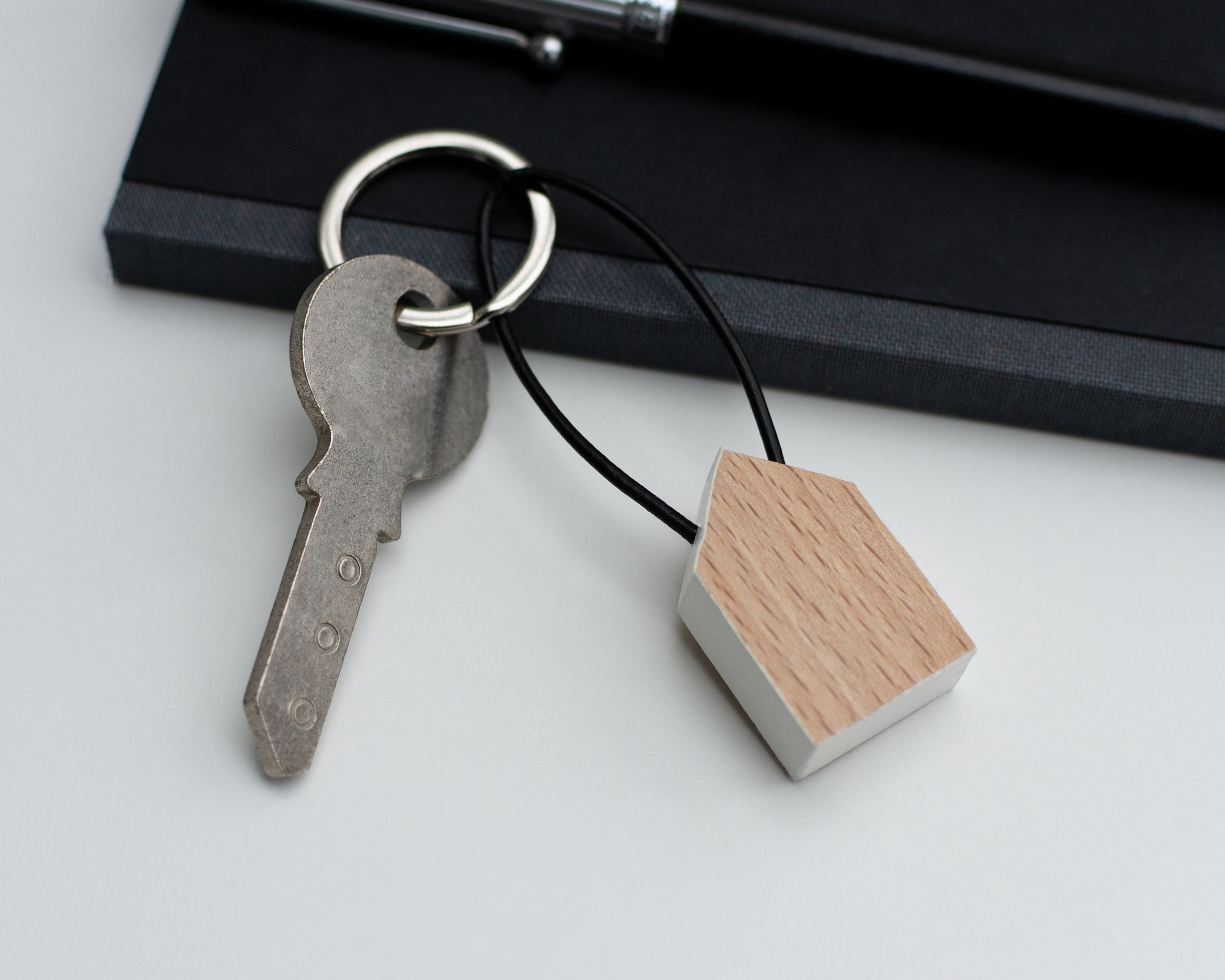 Handmade Wooden House-shaped Keychain Monochrome - Available in 3 ...