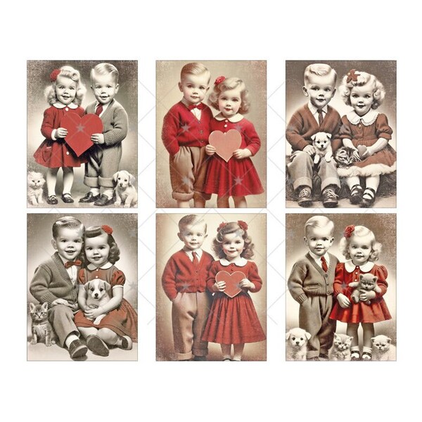 Vintage 50's Valentine Couple Images - Journaling Digital Collage Sheet - Instant PDF | JPEG Download - Scrapbooking - Crafting - 300ppi