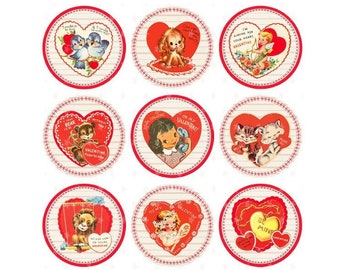 VALENTINES  2.5 Inch - Digital Collage Sheet - Instant PDF | JPEG Download - Cupcake toppers - Scrapbooking - Crafting - 300ppi