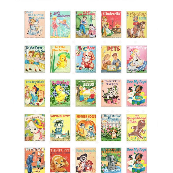 Vintage Rand McNally Elf Story Book Covers - 30 x 40mm Digital Collage Sheet - Instant PDF | JPEG Download - Scrapbooking|Crafting - 300ppi