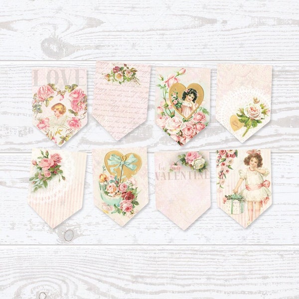 Bannière imprimable de la Saint-Valentin victorienne | Bunting - Feuille de collage numérique - PDF instantané | Téléchargement JPEG - Scrapbooking - Artisanat - 300ppi