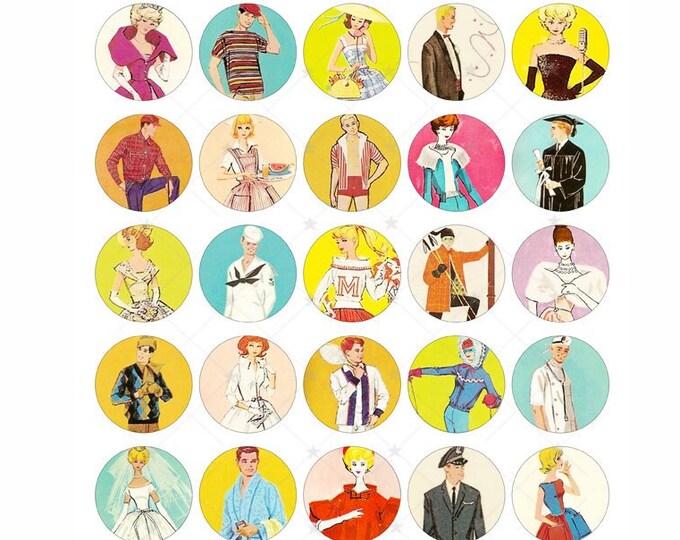 Vintage Barbie and Ken Catalog 1.5 INCH Digital Collage Sheet Instant