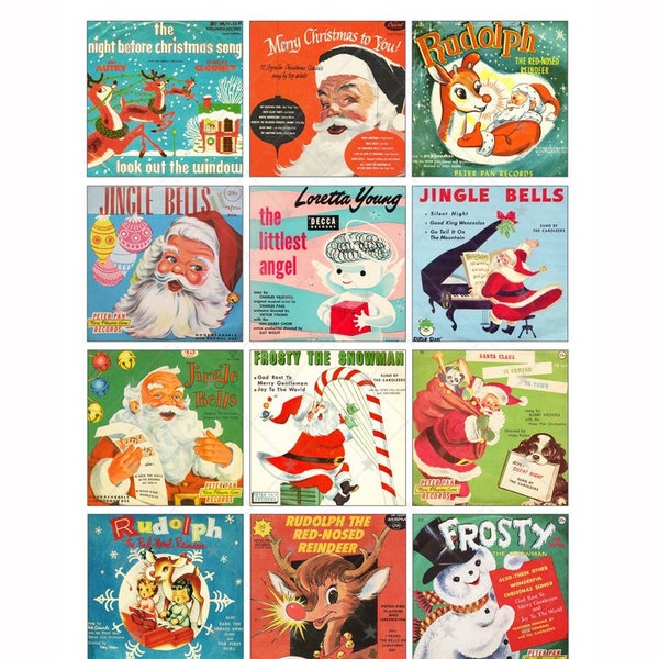 Vintage Christmas Album Covers 2.5 Inch Squares Digital Collage Sheet - Instant PDF | JPEG Download - Scrapbooking - Crafting - 300ppi