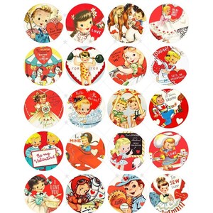 Vintage Valentine Children  2 INCH Digital Collage Sheet - Instant PDF | JPEG  Download - Scrapbooking - Crafting - 300ppi