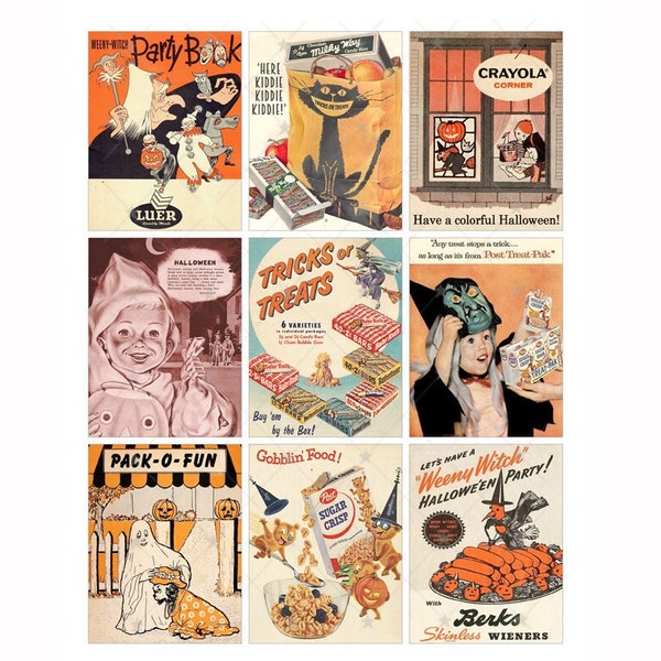 Vintage Halloween Advertising - Digital Collage Sheet - Instant PDF | JPEG Download - Scrapbooking - Crafting - 300ppi