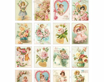 Vintage Victorian Valentines - Digital Collage Sheet - Instant PDF | JPEG Download - Scrapbooking - Crafting - 300ppi