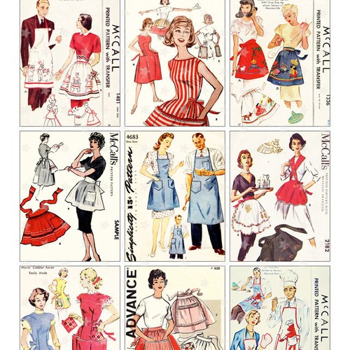 Vintage APRON Dress Patterns Digital Collage Sheet Instant Etsy